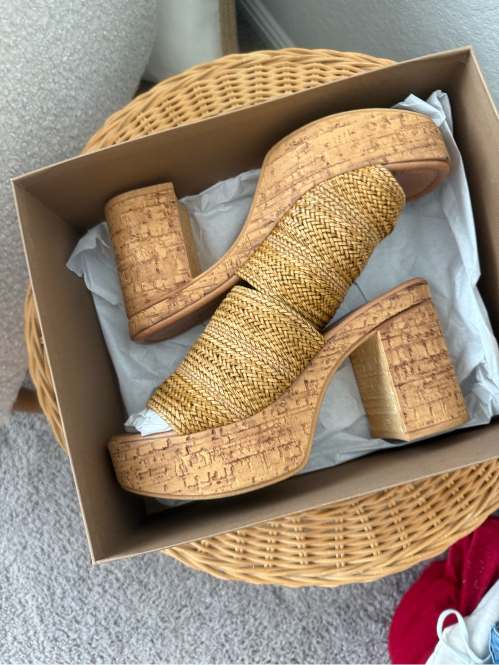 Seychelles Woven Platform Slide Heels - Tan